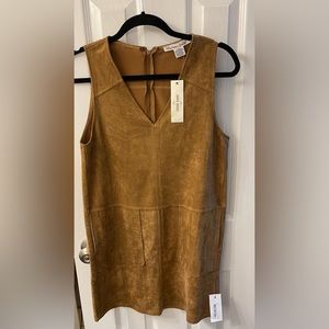 Cognac suede sleeveless sheath dress